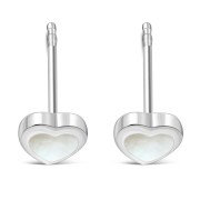Mother of Pearl Heart Silver Stud Earrings, e344